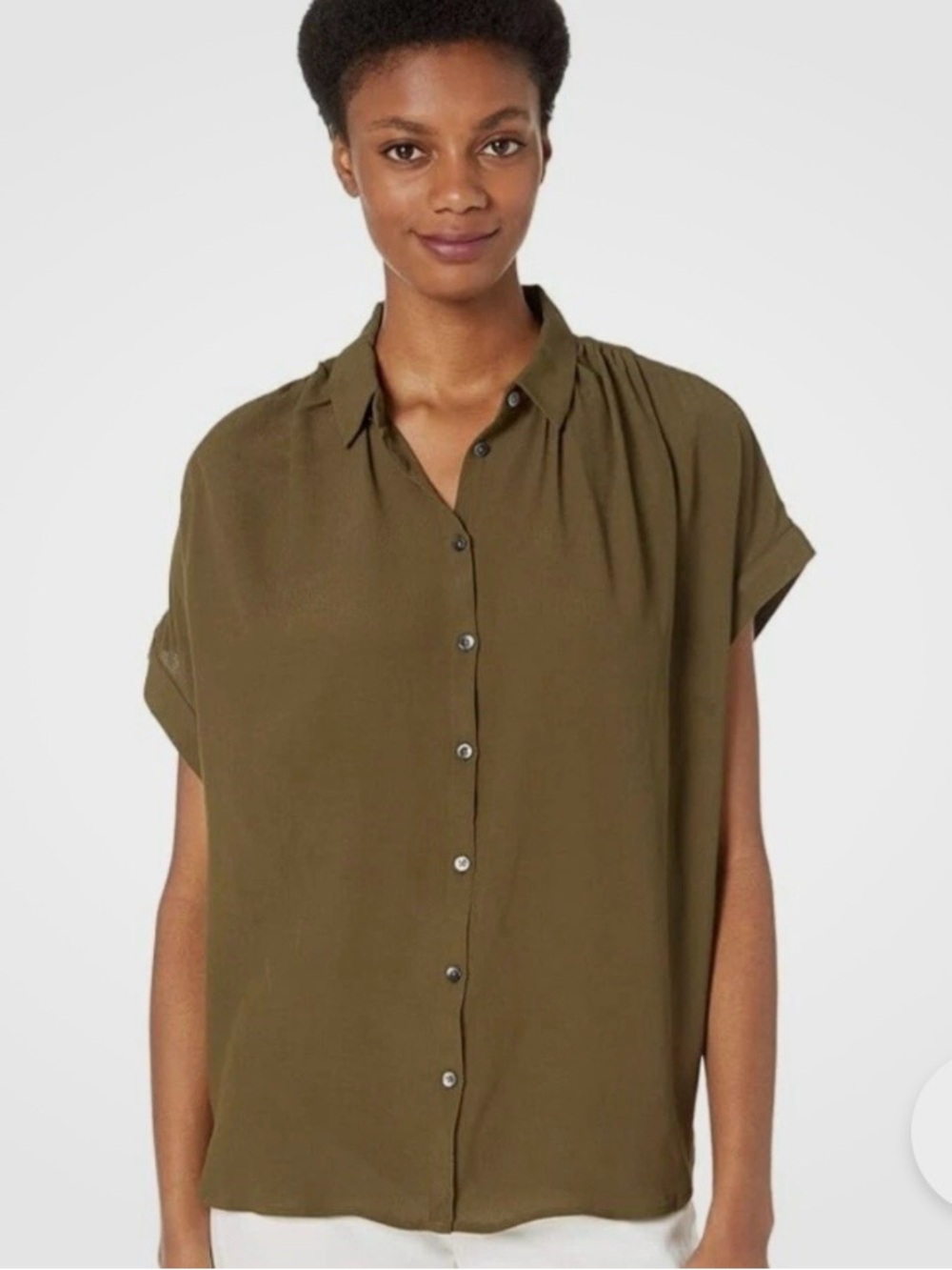 Madewell Olive Green 💯 Viscose Short-Sleeve Button-Down Shirt Size Large